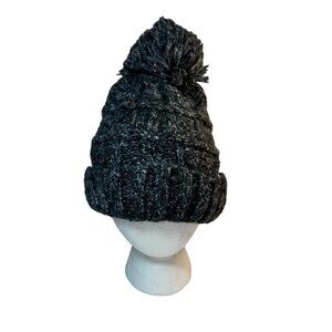 Love Of Fashion Women's Chunky Knit Faux Fur Lined Pom Pom Beanie Black Gray